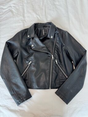 Classic Black Faux Leather Moto Jacket - Women